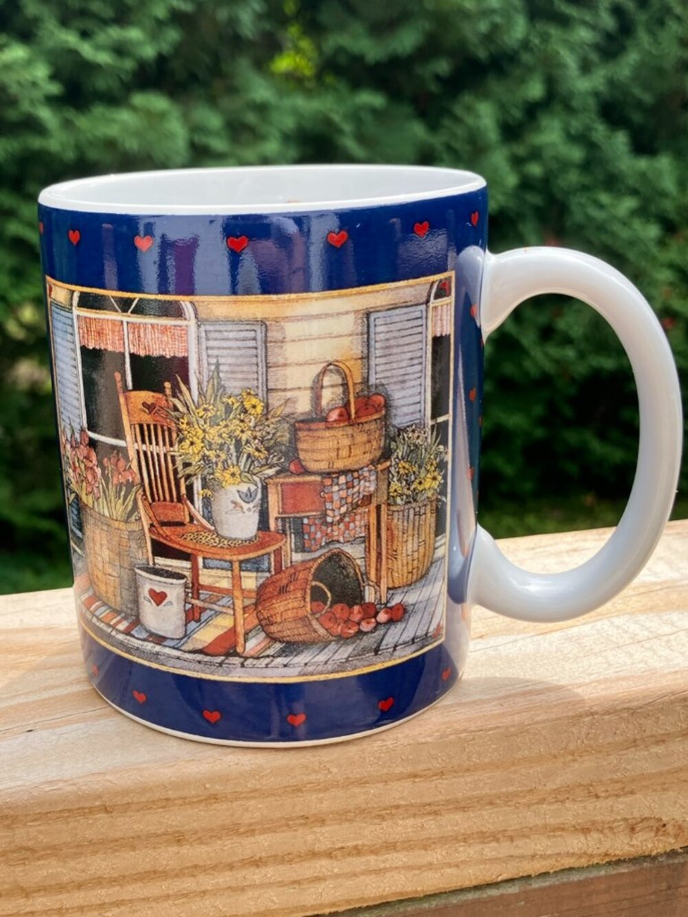 Lang and Wise Coffee Tea Mug Flowers on the Porch 1996 Susan Winget